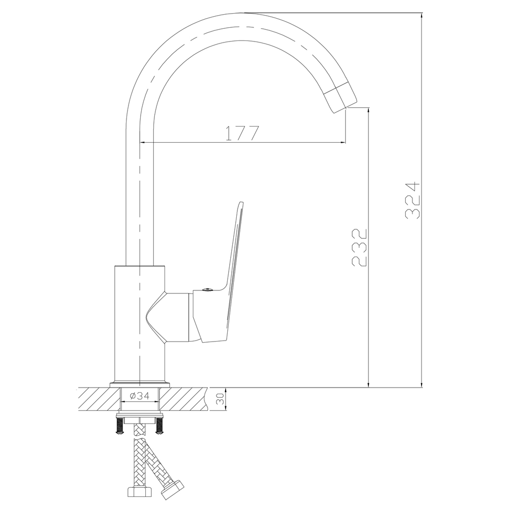 Смеситель для кухни 35k MIXLINE ML15-031 высокий излив б/отв боковая п/гайку (без подводки)