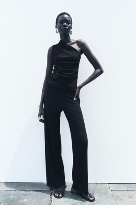 ZARA ШИРОКИЕ БРЮКИ В РУБЧИК, ЧЕРНЫЙ