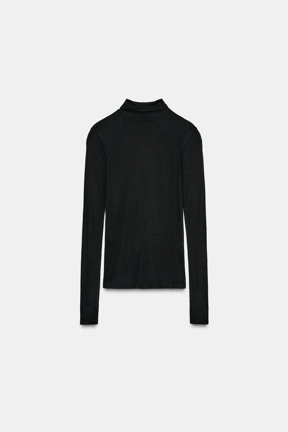 ZARA ФУТБОЛКА С ВОРОТНИКОМ-СТОЙКОЙ, ЧЕРНЫЙ