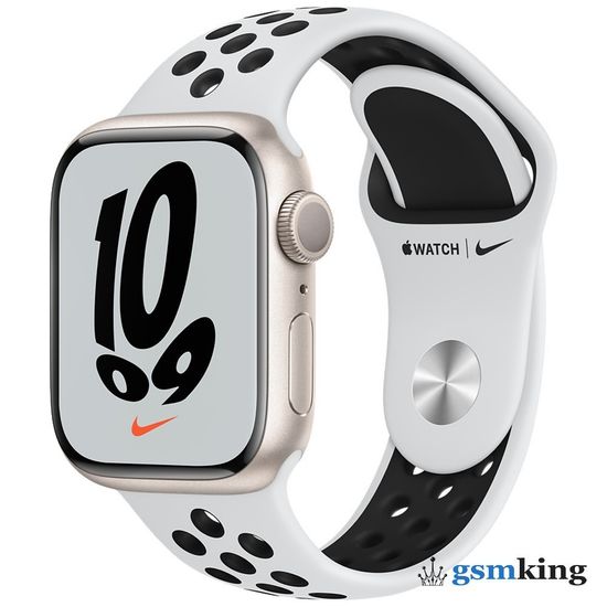 Apple Watch Nike Series 7 GPS 41mm Starlight Aluminum Case with Nike Sport Band Pure Platinum/Black MKN33LL/A