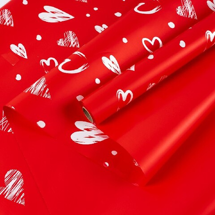 Пленка матовая "Сердечное желание" Красная 57см*10м