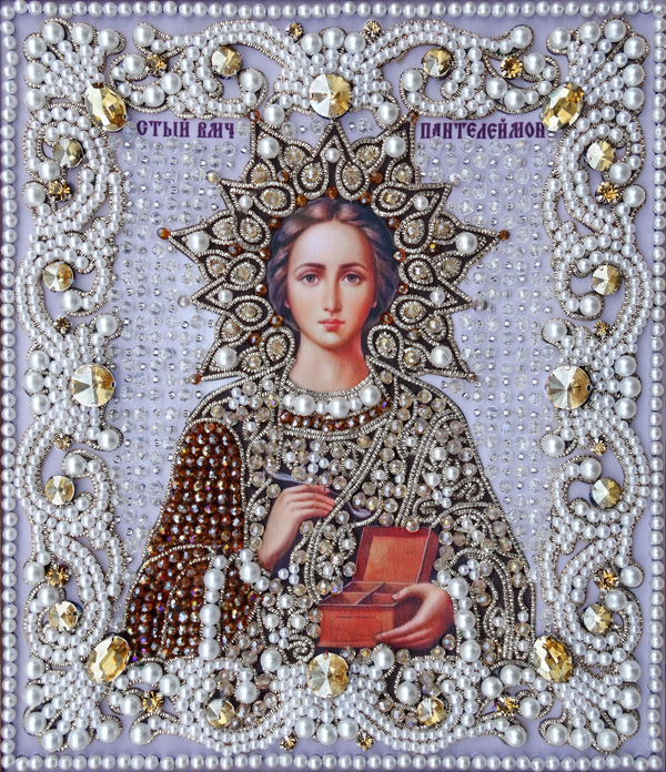 ЖС-3-СШ Набор для вышивания хрустальными камнями Пантелеймон целитель (шампань)