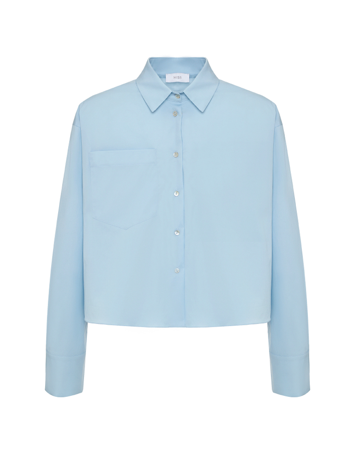 Рубашка укороченная из смесового хлопка голубой