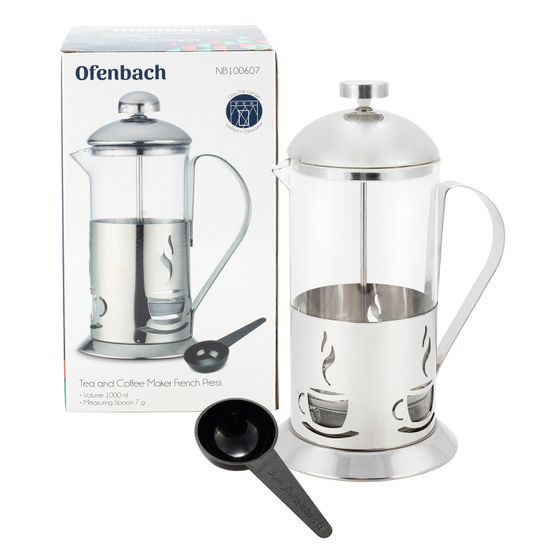 Френч-пресс 1000 мл. с мерной ложкой Ofenbach NB100607 (стекло, нержавеющая сталь)