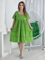 Платье-миди Meet из прошвы цветочки полоски цвет зеленый