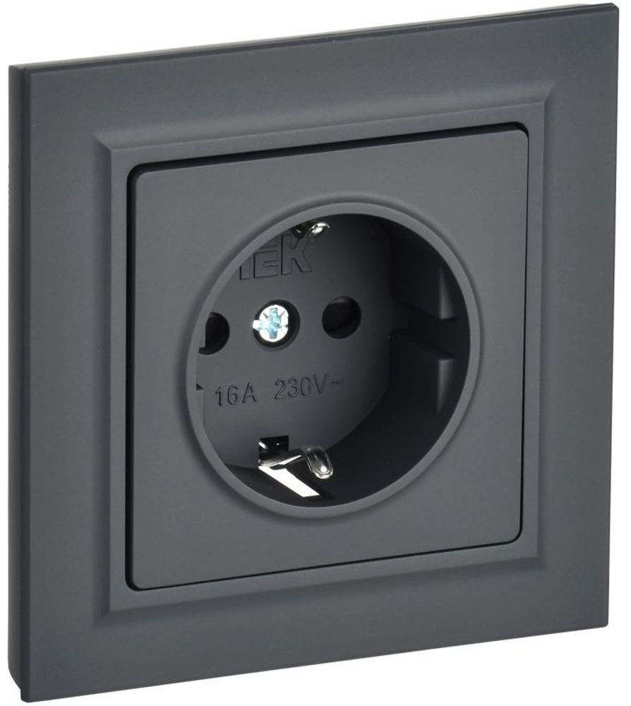 Розетка СП BRITE РСР14-1-0-БрГ 16А в сборе с заземл. защ. шторки графит IEK BR-R14-16-K53-F Розетка СП BRITE РСР14-1-0-БрГ 16А в сборе с заземл. защ. шторки графит IEK BR-R14-16-K53-F