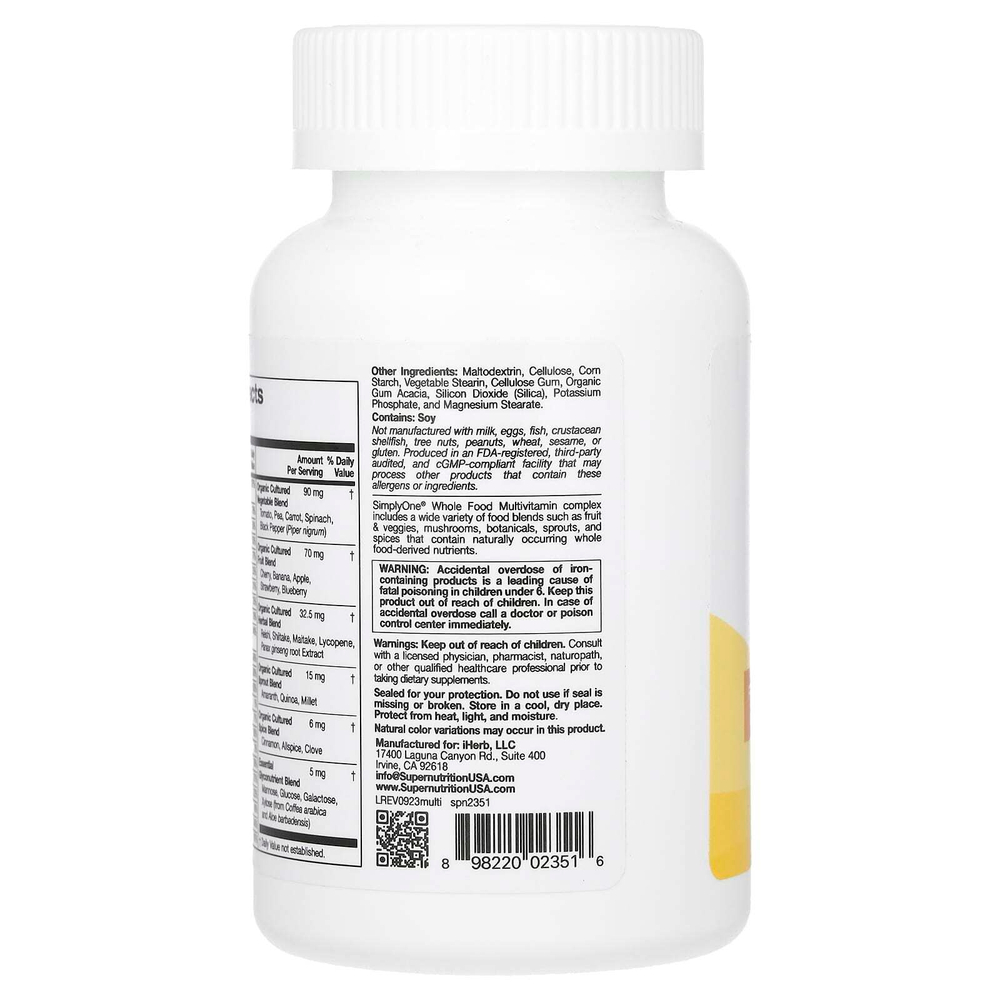 Super Nutrition, SimplyOne®, мультивитамины из цельных продуктов с витаминами A и C, минералами и ферментами, 90 таблеток