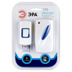 Звонок дверной ЭРА C93 беспроводной от сети белый с синим 6 мелодий | Электрозвонки беспроводные