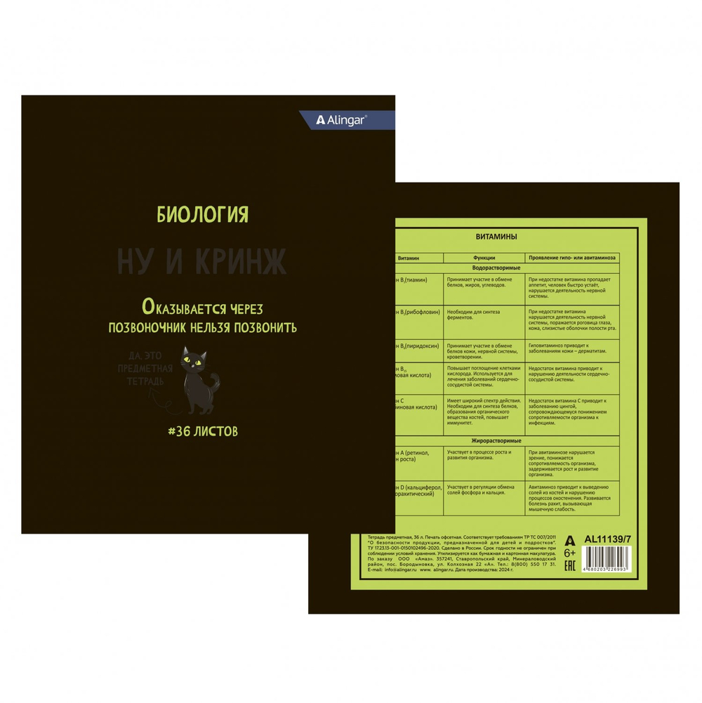 Комплект предметных тетрадей А5 36л.,10 предметов, со справочным материалом, скрепка, мелованный картон (стандарт), блок офсет, Alingar "Котомемы"