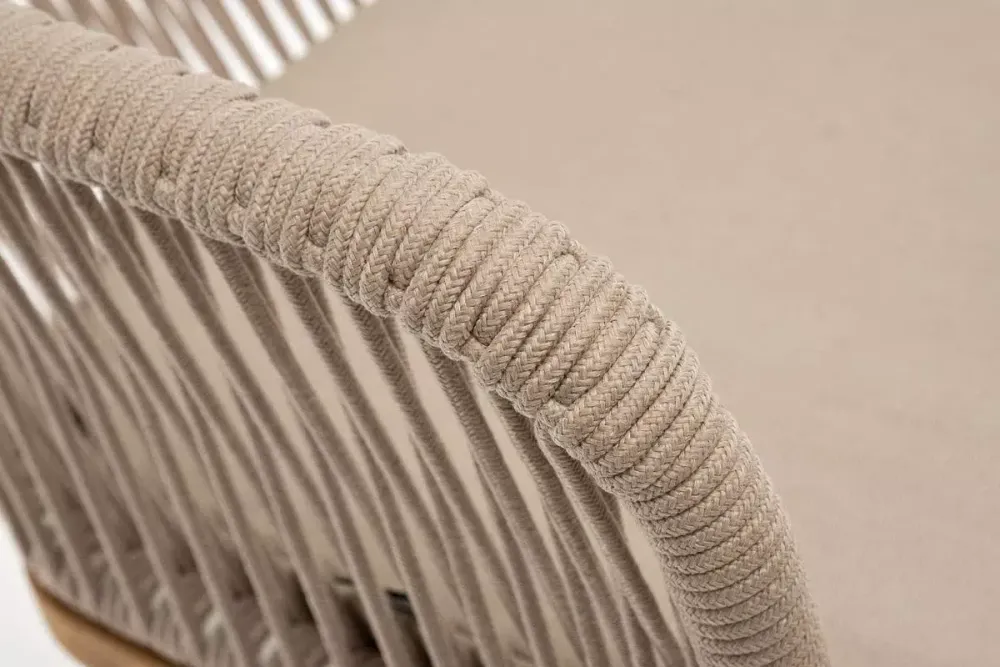 "Лион" стул плетеный из роупа, основание дуб, роуп бежевый круглый, ткань бежевая 035
