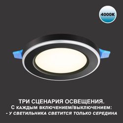 359015 SPOT NT23 498 черный Светильник встраиваемый светодиодный (три сценария работы) IP20 LED 4000К 12W+4W 100-265V 1120Лм SPAN