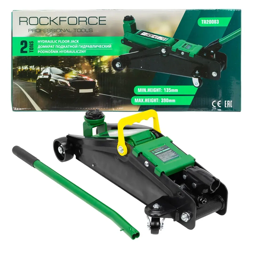 Домкрат подкатной гидравлический 2т (h min 135мм, h max 390мм) RockForce RF-TR20003