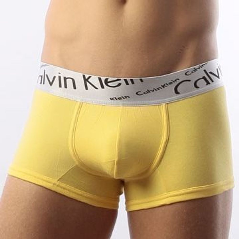 Мужские трусы боксеры желтые с косой резинкой Calvin Klein Steel Boxer Italics Yellow CK03108