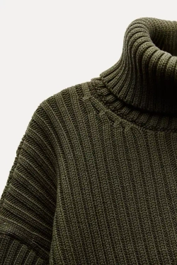 ZARA УКОРОЧЕННЫЙ СВИТЕР ИЗ РИФЛЕНОГО ТРИКОТАЖА, ХАКИ