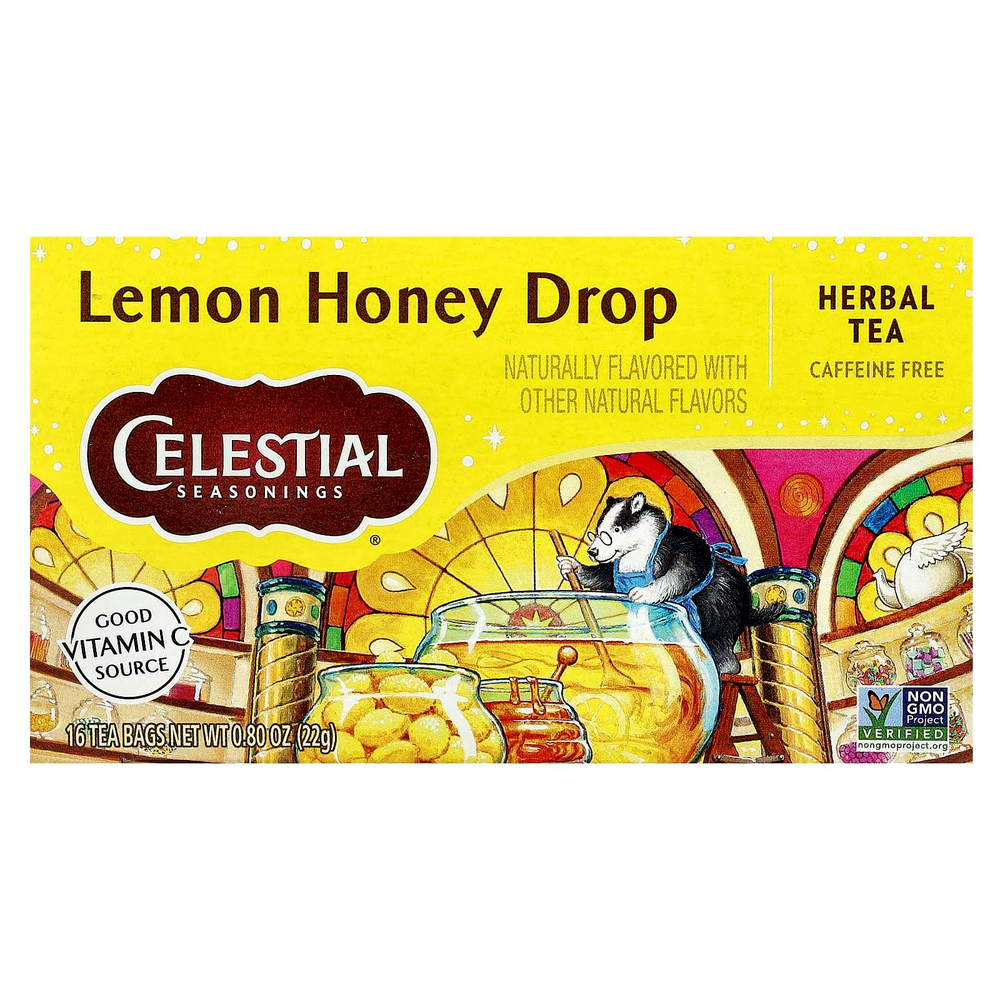 Celestial Seasonings, Herbal Tea, лимонно-медовые капли, без кофеина, 16 чайных пакетиков, 22 г (0,8 унции)