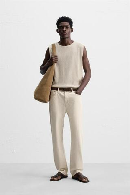 ZARA МАЙКА ИЗ РЕЛЬЕФНОЙ ТКАНИ, ЖЕЛТОВАТО-БЕЛЫЙ