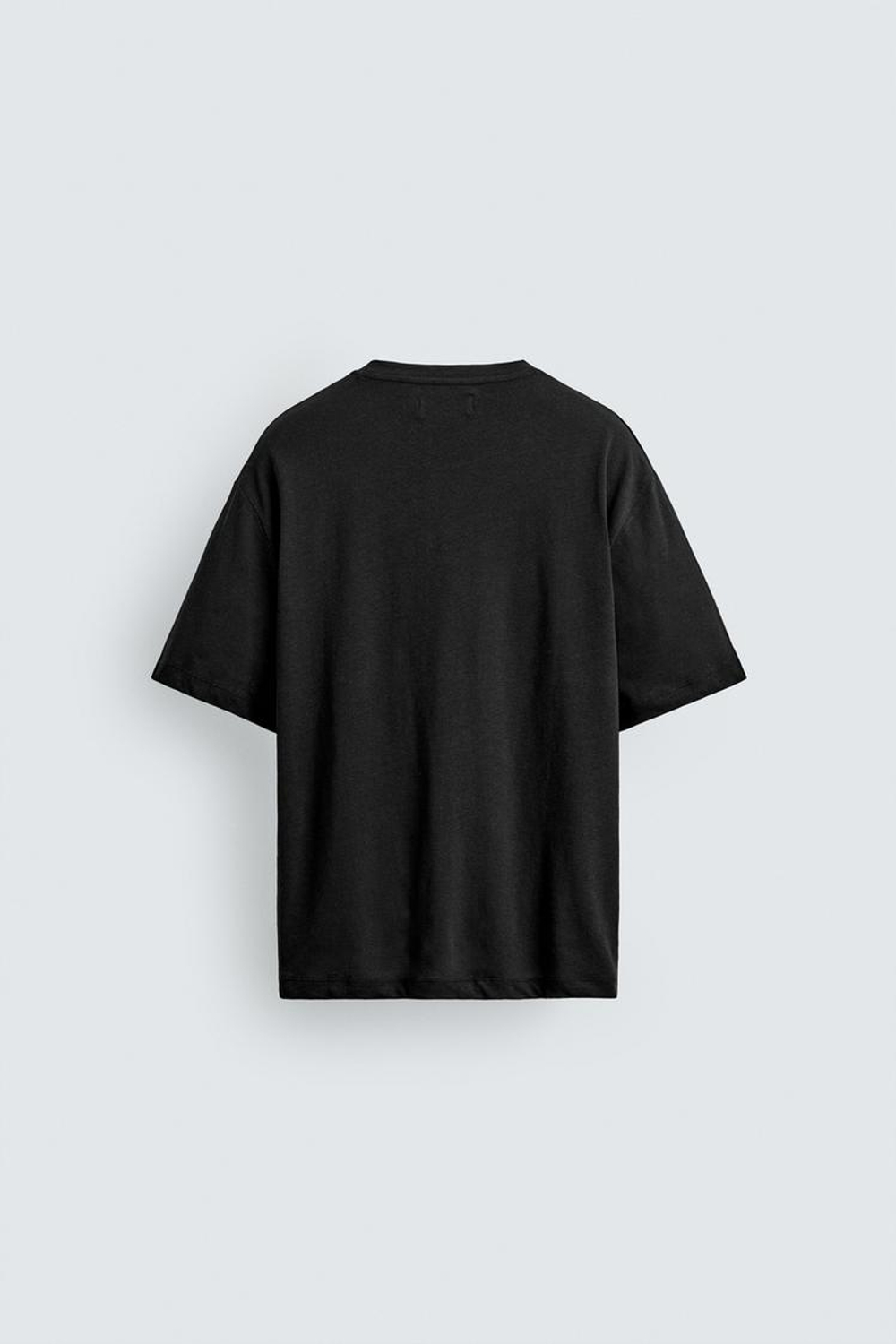 ZARA ФУТБОЛКА СВОБОДНОГО КРОЯ ИЗ ХЛОПКА И ЛЬНА, ЧЕРНЫЙ