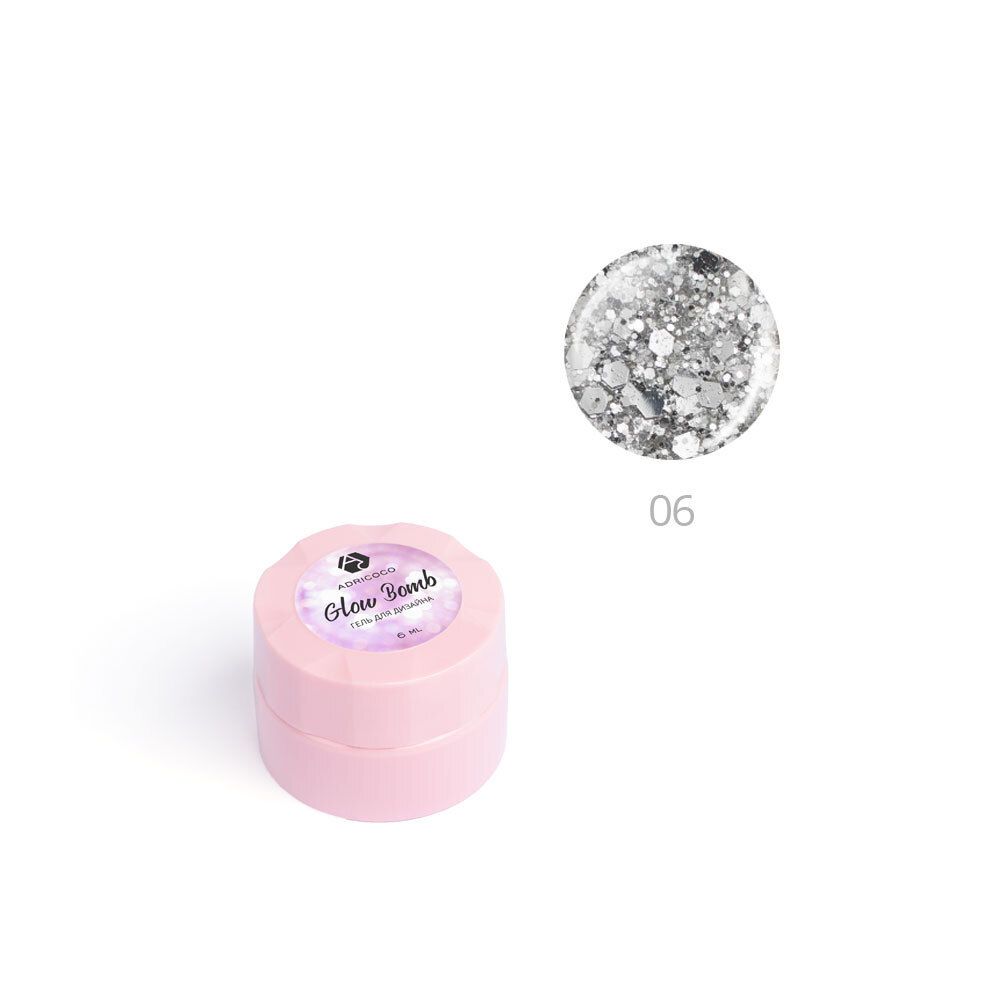 Гель для дизайна ногтей ADRICOCO Glow Bomb №06 &quot;Серебряный лед&quot; (6 мл.)