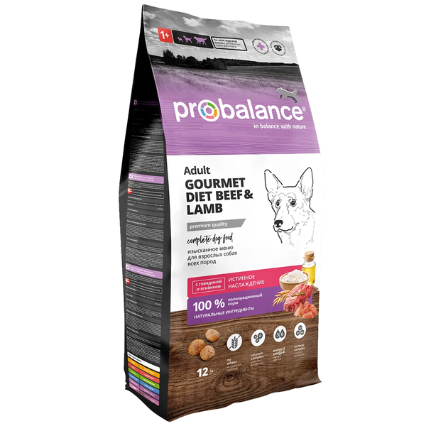 Сухой корм ProBalance Gourmet diet Adult для взрослых собак с говядиной и ягненком