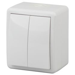 Выключатель ЭРА Эксперт 11-1404-01 двойной IP54 10АХ-250В ОУ белый | Эра Эксперт