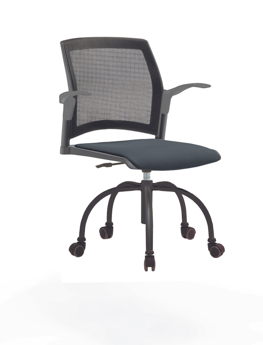 Кресло Rewind каркас черный, пластик серый, база паук краска черная, с открытыми подлокотниками, сиденье антрацит, спинка-сетка