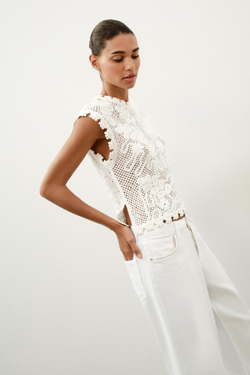 ZARA ТОП ИЗ КРУЖЕВА КРОШЕ БЕЗ РУКАВОВ, БЕЛЫЙ