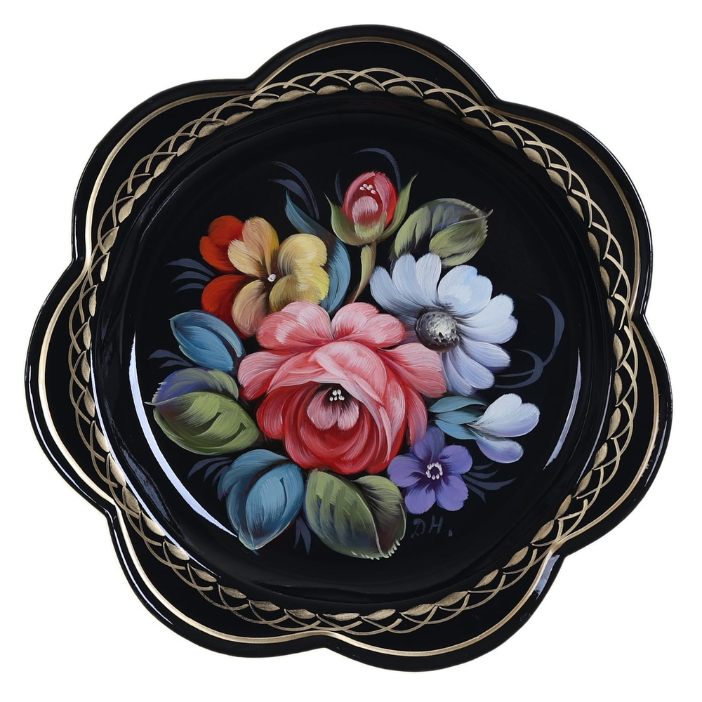 Жостовский поднос декоративный, размер 18 см (A1), металлический