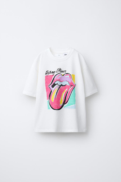 ZARA ФУТБОЛКА С ПРИНТОМ ROLLING STONES ©, БЕЛЫЙ