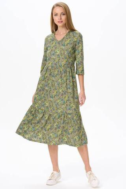 Платье расклешенного силуэта из хлопка с рукавом 3/4.