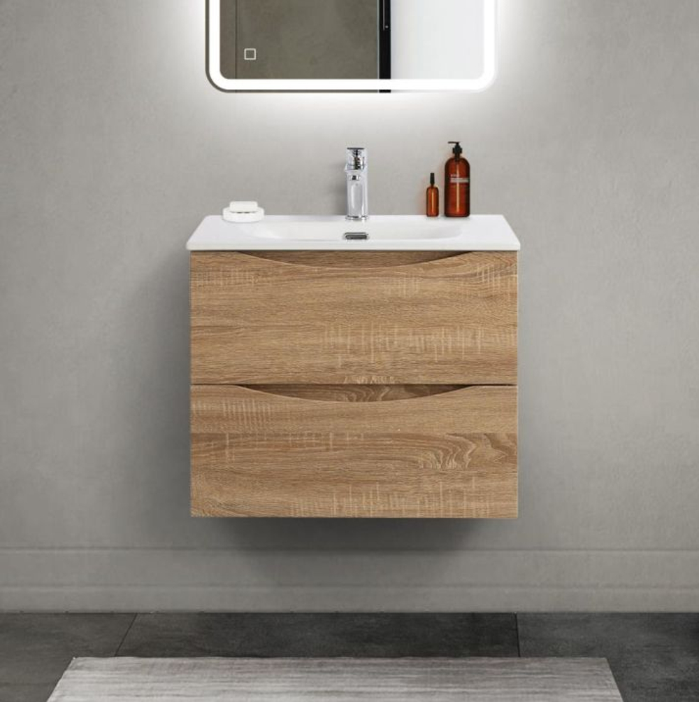 Тумба с раковиной подвесная BelBagno MARINO-CER-MINI-600-2C-SO-WO-P Rovere Bianco, раковина белая BB-8099-3-60