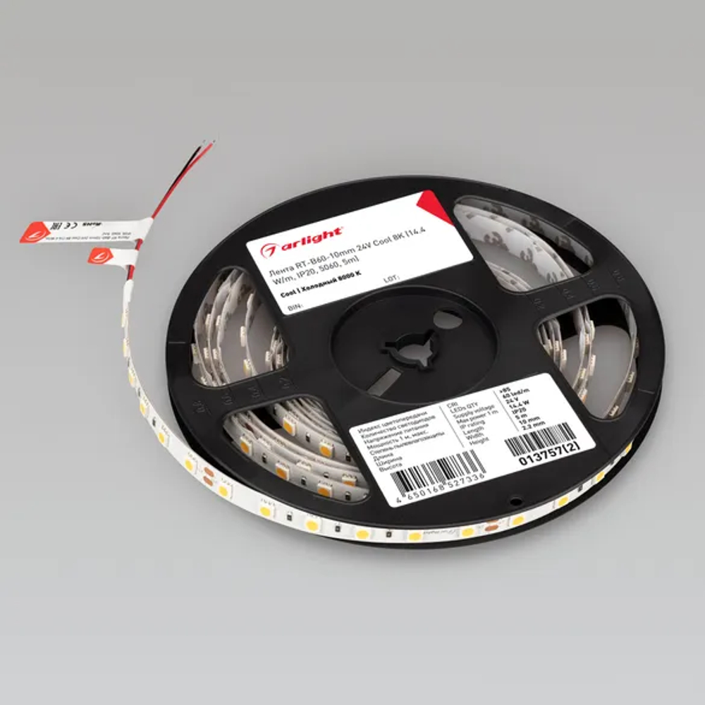 Светодиодная лента RT-B60-10mm 24V Cool 8K (14.4 W/m, IP20, 5060, 5m) (Arlight, 14.4 Вт/м, IP20) 013757(2)