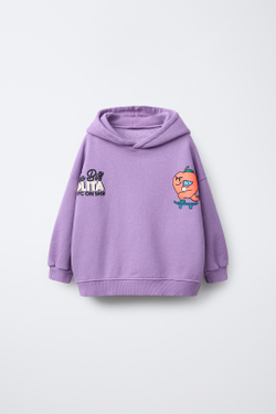 ZARA ТОЛСТОВКА С КАПЮШОНОМ И ПРИНТОМ, СВЕТЛАЯ МАЛЬВА