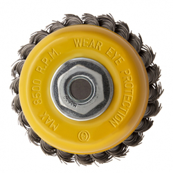 Щетка для УШМ, 100 мм, "Чашка", крученая нержавеющая проволока 0.5 мм, М14 Denzel