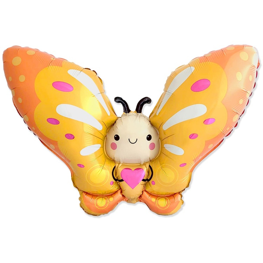 Шар Фольгированный Бабочка желтая с сердцем (Желтый)