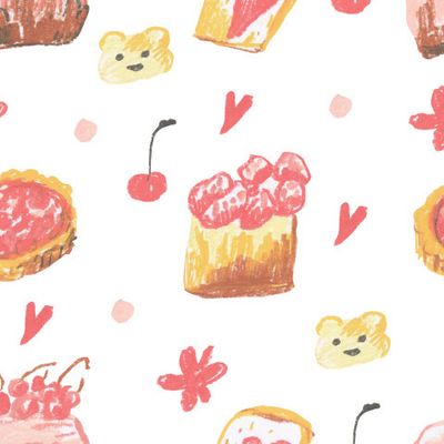 Бесшовный паттерн с розовыми десертами восковыми мелками