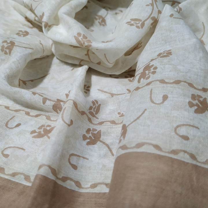 Платок материал Хлопок 100% "Цветы" цвет бежевый с коричневым 90x90 см.