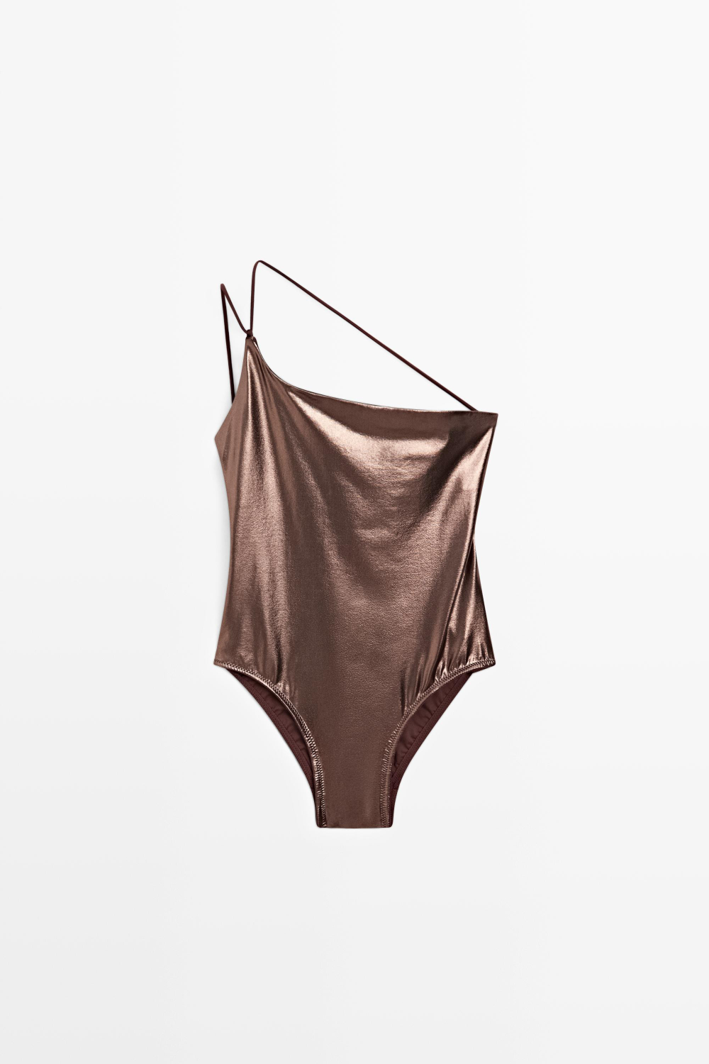 Massimo Dutti Купальник с асимметричной бретелью, коричневый
