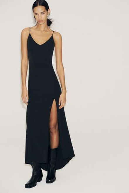 ZARA ДЛИННОЕ ПЛАТЬЕ ИЗ КРЕПА, ЧЕРНЫЙ