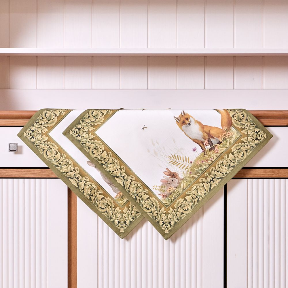 НАБОР САЛФЕТОК ИЗ 2-Х ШТ "ОХОТА" 40Х40СМ, ТВИЛ, 100% ХЛОПОК, ЛИСА