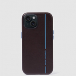 Чехол кожаный для iPhone® 15 Piquadro Blue Square/Mogano