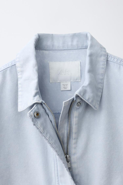 ZARA КУРТКА-БОМБЕР ИЗ ХОЛЩОВОЙ ТКАНИ, ГОЛУБОЙ
