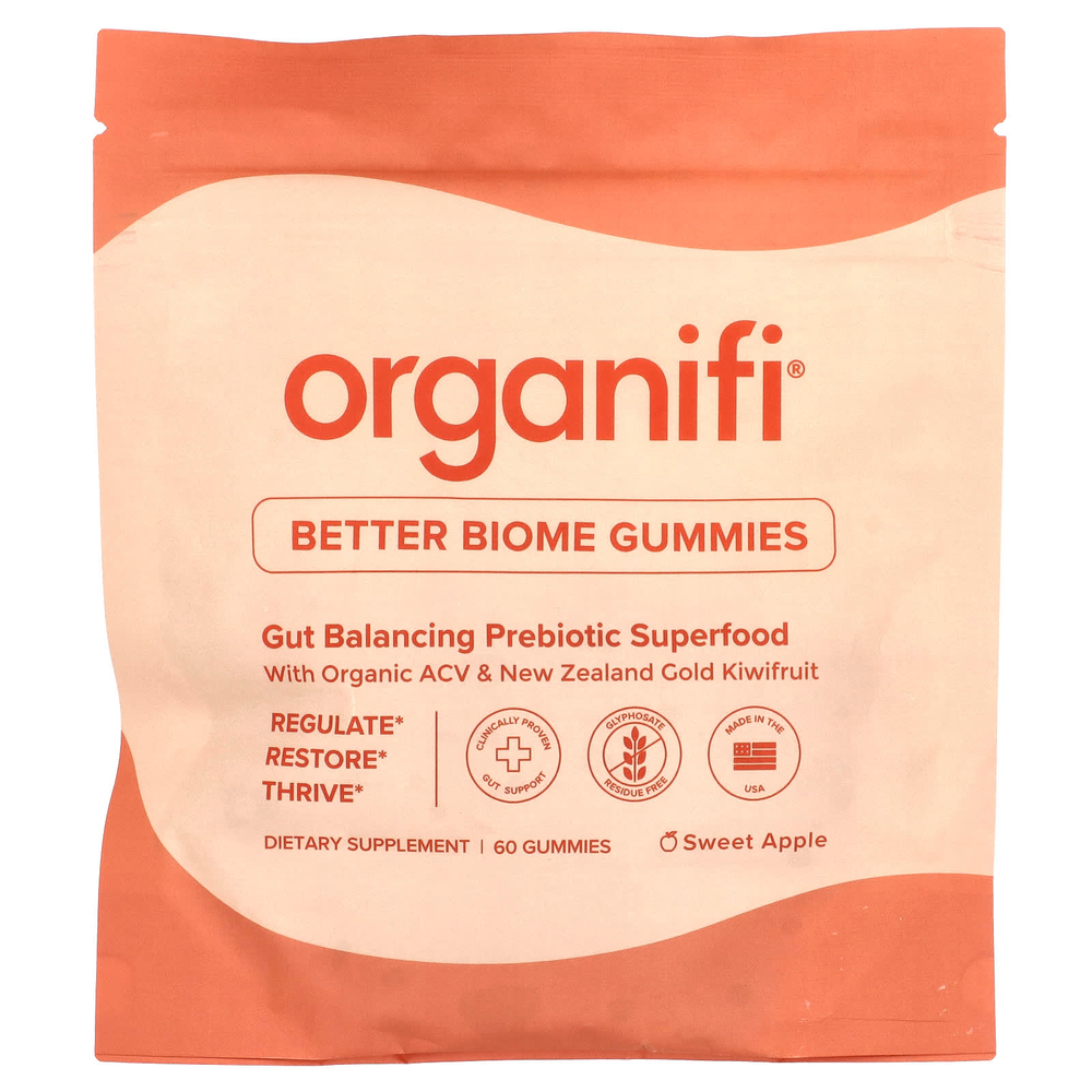 Organifi, Better Biome, жевательные мармеладки, сладкое яблоко, 60 жевательных таблеток