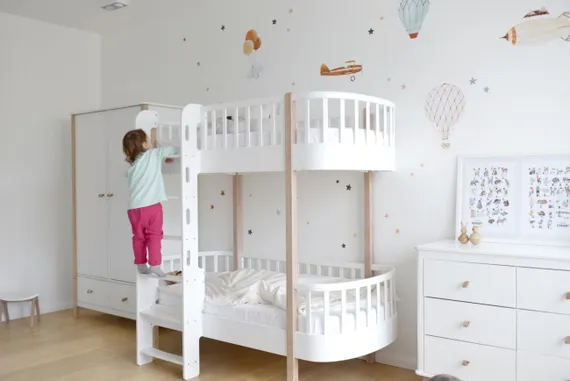 Кровать двухъярусная Ellipse Classic фронтальная лестница Белая