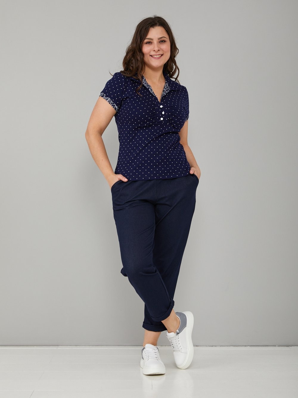 Блузка БЛ-115/синийгорошек-веточки