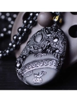 Подвеска Амулет Обсидиан Денежная жаба символ успеха