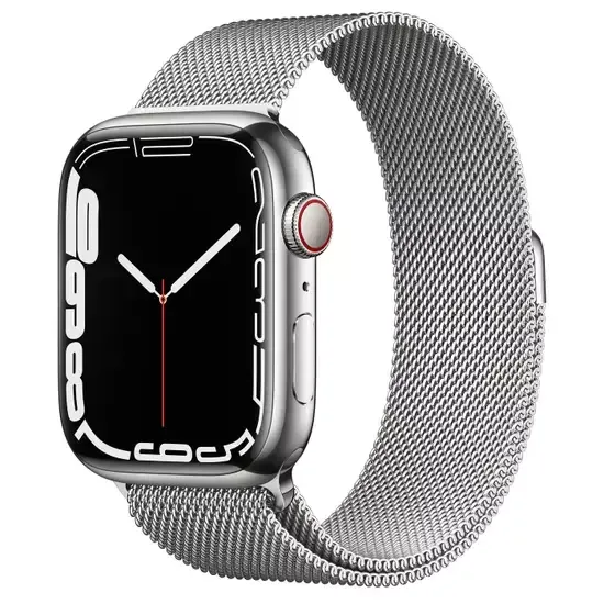 Apple Watch Series 7 (GPS + Cellular) Silver Stainless Steel Case with Silver Milanese Loop 41mm