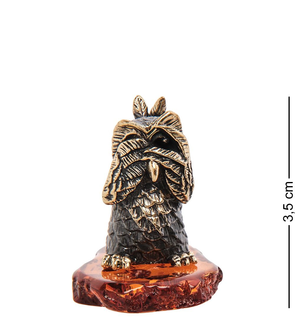 Народные промыслы AM-3251 Фигурка «Сова не вижу» (латунь, янтарь)