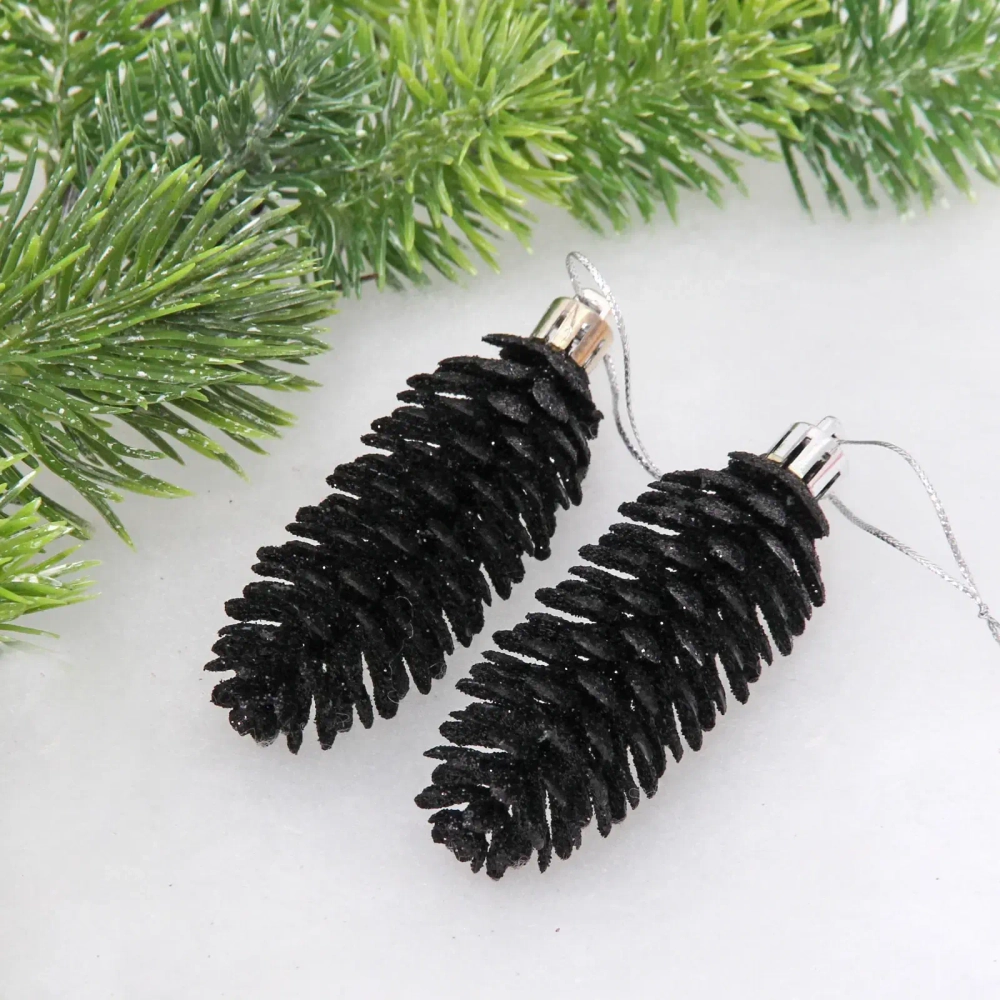 Ёлочные игрушки «Таинственное очарование» Шишки блестящие 9 см (набор 2 шт), черный