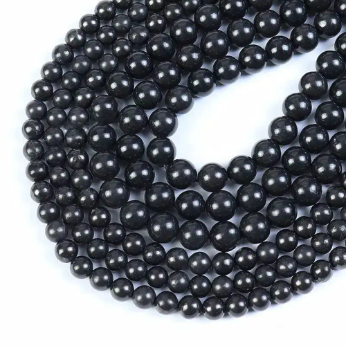 Шунгит Карельский натуральный, бусины 4/6/8/10/12 мм, на нитке 38 см