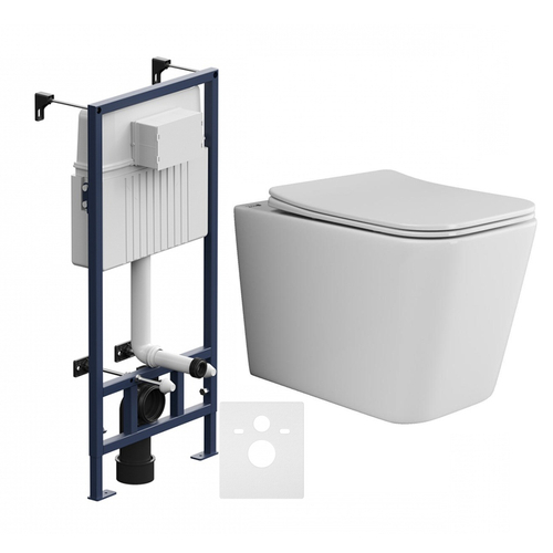 Комплект подвесной безободковый унитаз Ceramica Nova Cubic Rimless CN1806 36 x 53 x 37 см с сиденьем Soft Close + инсталляция Am.Pm ProC I012707